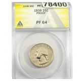 1938 Washington Silver Quarter ANACS PF64
