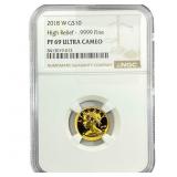 2018-W 1/10oz Gold Liberty NGC PF69 High Relief UC