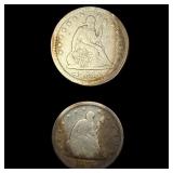 1. 1855 Silver Quarter Dollar 2. 1875 Silver Twent