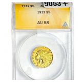 1912 $5 Gold Half Eagle ANACS AU58