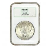 1922 Silver Peace Dollar NGC MS6