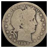 1908-S Silver Barber Quarter NICELY CIRCULATED