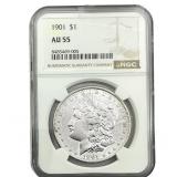 1901 Morgan Silver Dollar NGC AU55
