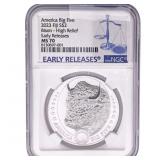 2023 Fiji 1oz Silver $2-Bison High Relief NGC MS70