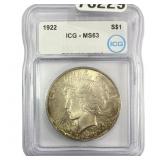 1922 Silver Peace Dollar ICG MS63
