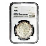 1881-S Morgan Silver Dollar NGC MS62