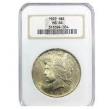 1922 Silver Peace Dollar NGC MS64