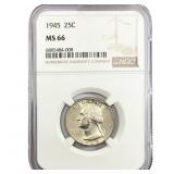 1945 Washington Silver Quarter NGC MS66