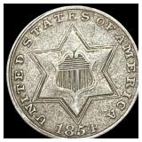 1854 Silver Three-Cent Piece NEARLY UNCIRCULATED