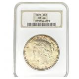 1922 Silver Peace Dollar NGC MS64