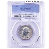 1945 Washington Silver Quarter PCGS MS66