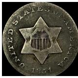 1851 Silver Three-Cent Piece LIGHTLY CIRCULATED
