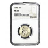 1945 Washington Silver Quarter NGC MS66