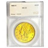 1883-S $20 Gold Double Eagle SEGS MS62