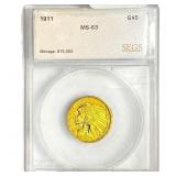 1911 $5 Gold Half Eagle SEGS MS63