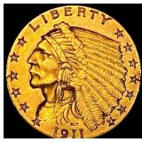 1911 Indian Head Gold $2.50 Quarter Eagle CLOSELY