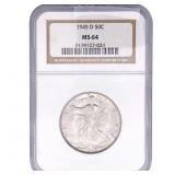 1945-D Walking Liberty Half Dollar NGC MS64