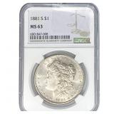 1881-S Morgan Silver Dollar NGC MS63