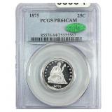 1875 CAC Seated Liberty Quarter PCGS PR64 DCAM