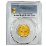 1907-D $5 Gold Half Eagle PCGS MS61