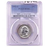 1952-S Washington Silver Quarter PCGS MS66