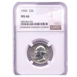 1945 Washington Silver Quarter NGC MS66