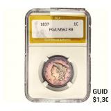 1837 Coronet Head Large Cent PGA MS62 RB