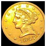 1847 $5 Gold Half Eagle