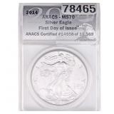 2014 Silver Eagle ANACS MS70 Fisrt Day of Issue