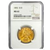 1892 $10 Gold Eagle NGC MS62