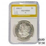 1901-S Morgan Silver Dollar PGA MS64 PL