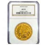 1874-CC $20 Gold Double Eagle NGC AU55