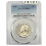 1945 Washington Silver Quarter PCGS MS66