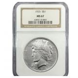 1925 Silver Peace Dollar NGC MS67
