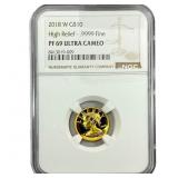2018-W 1/10oz Gold Liberty NGC PF69 High Relief UC