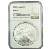 2008 Silver Eagle NGC MS70