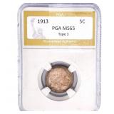 1913 Buffalo Nickel PGA MS65 Type 1