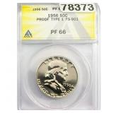 1956 Franklin Half Dollar ANACS PF66 TY 1 FS-901