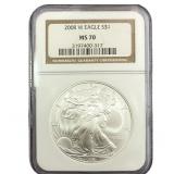 2008 Silver Eagle NGC MS70