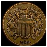 1864 Bronze Two-Cent Piece NEARLY UNCIRCULATED