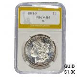 1881-S Morgan Silver Dollar PGA MS65 PL