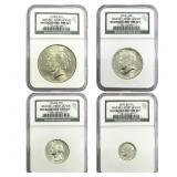 [4 Coins]1923-1964 U.S. Unc. Type Set 10C-$1 NGC