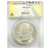 1891-S Morgan Silver Dollar ANACS MS63