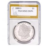 1880-S Morgan Silver Dollar PGA MS65 DMPL