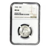 1943 Washington Silver Quarter NGC MS66