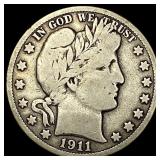 1911-S Silver Barber Half Dollar NICELY CIRCULATED