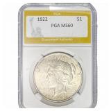1922 Silver Peace Dollar PGA MS60