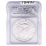 2019 Silver Eagle ICG MS70 First Day of Issue