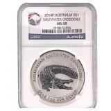 2014P Austrailia 1oz SIlver Dollar-Saltwater Croc.