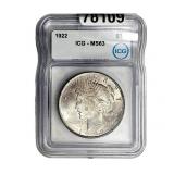 1922 Silver Peace Dollar ICGS MS63